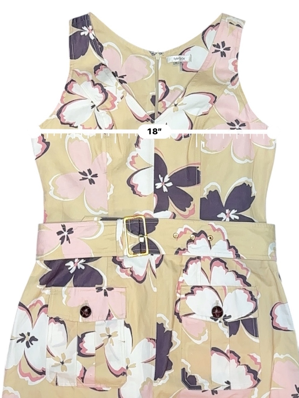 Tyler Boe Floral Jasmine Belted Dress Linen Blend Shift Small Y2K - Picture 10 of 14
